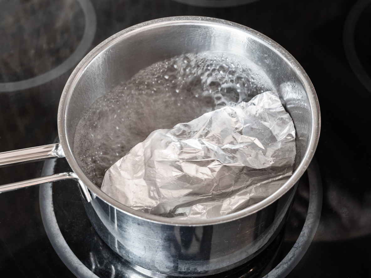 How to wrap large silver items in aluminum foil & soak